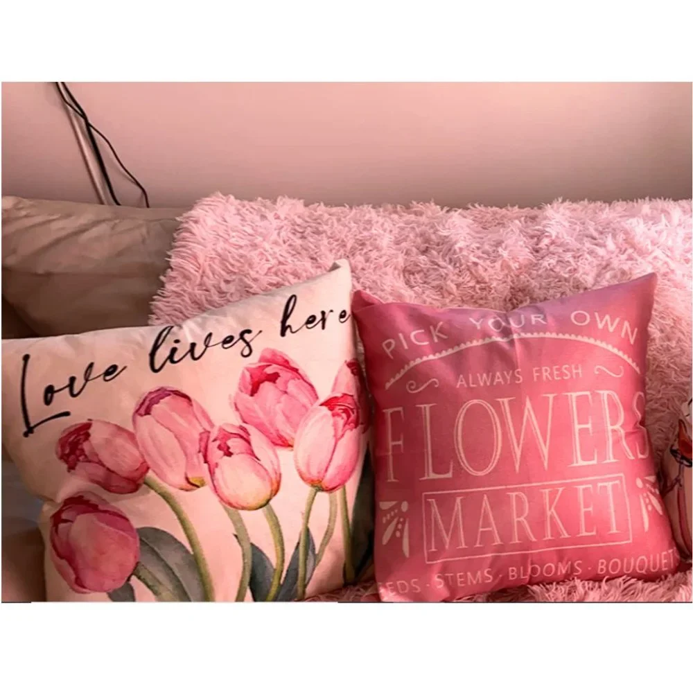 Floral Decorative Throw Pillow Covers Pink Accent Cases Cottage Spring Decor 18" - Picture 4 of 9